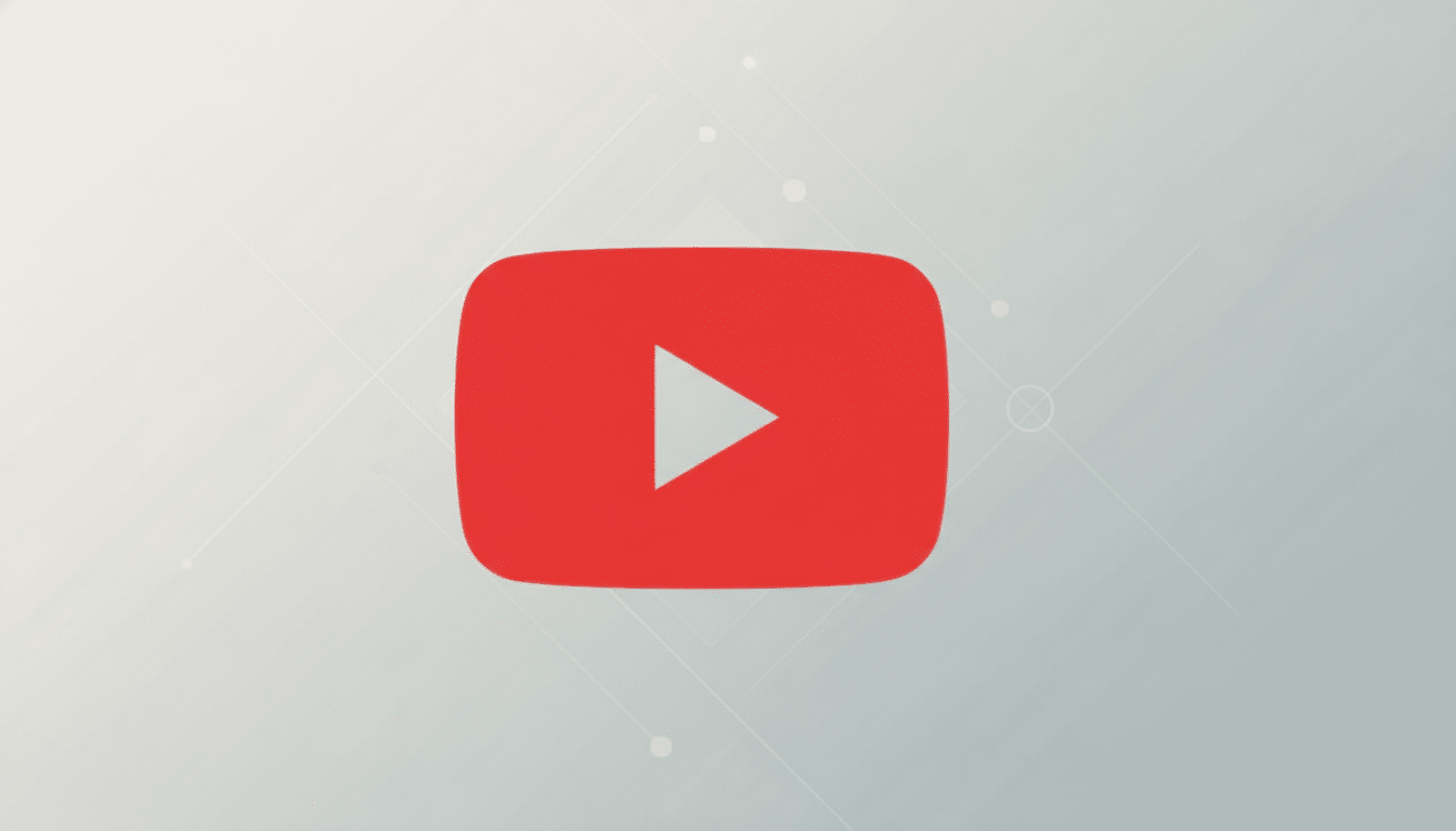 The YouTube logo, a red rounded rectangle with a white play icon in the center, set against a professional flat design background with soft gray gradients and subtle geometric patterns.