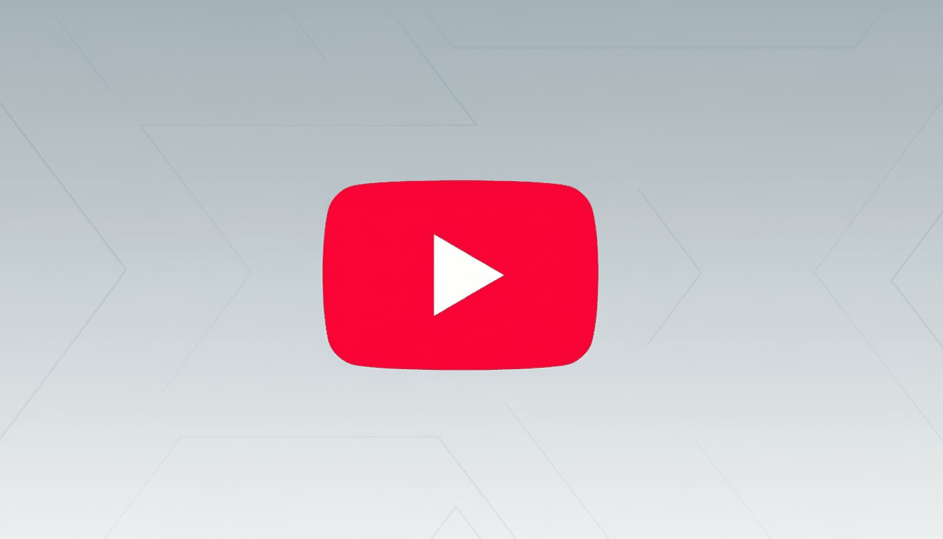The YouTube logo, a red rounded rectangle with a white play icon in the center, set against a professional light gray background with subtle geometric patterns.