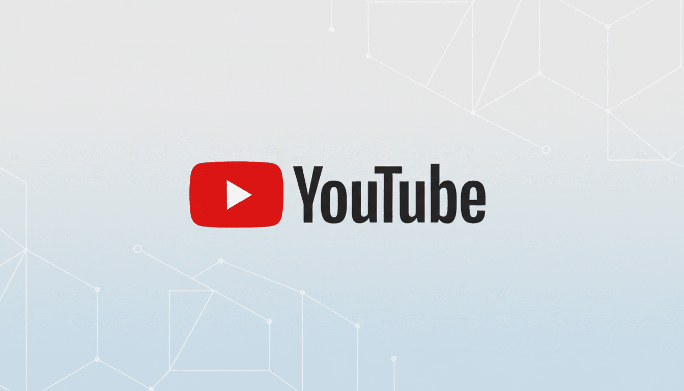 The YouTube logo, featuring a red play button icon next to the word YouTube in black text, centered on a light gray background with subtle geometric patterns.