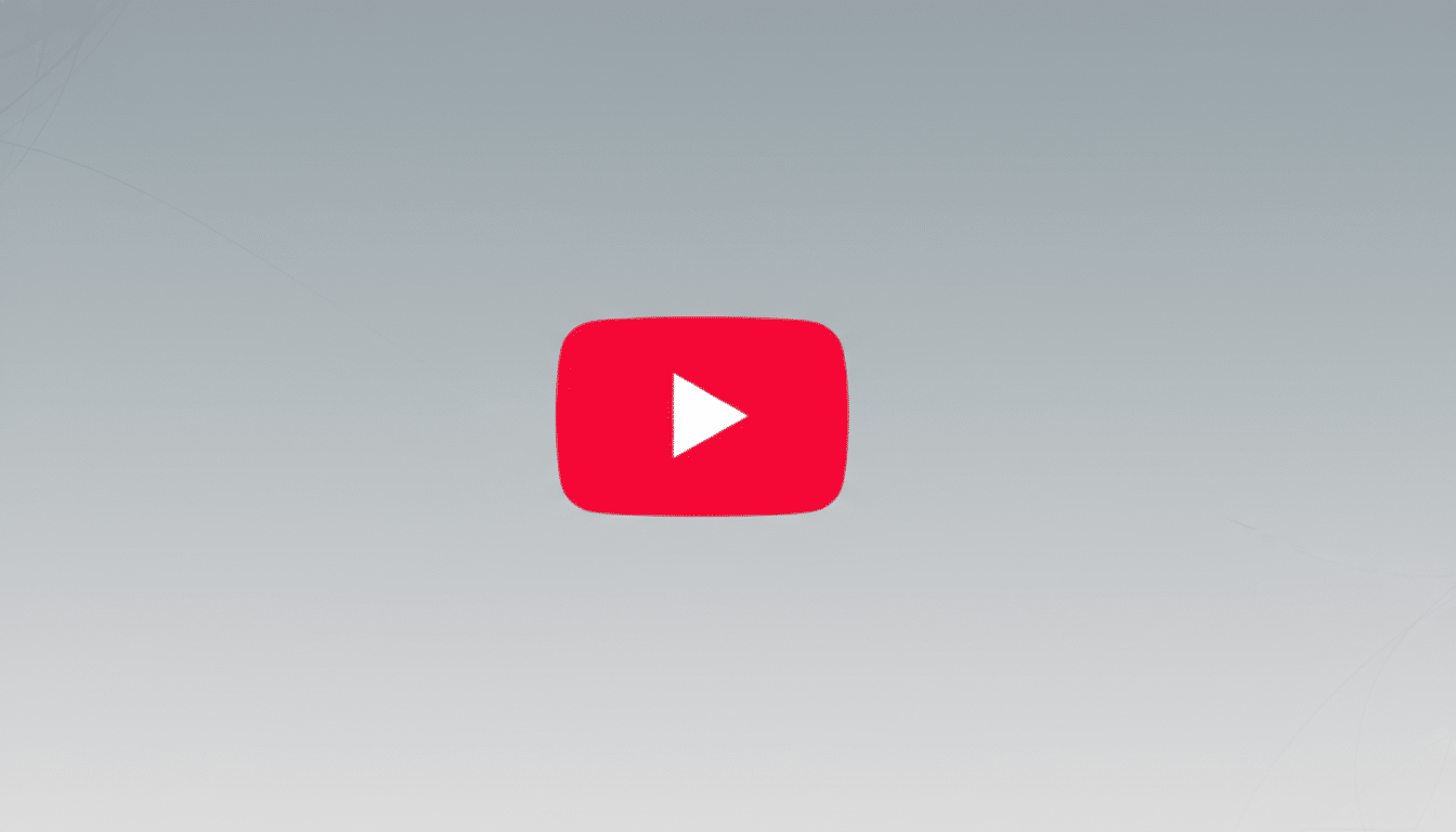 The YouTube logo, a red play button icon, centered on a professional gray gradient background with subtle line patterns.