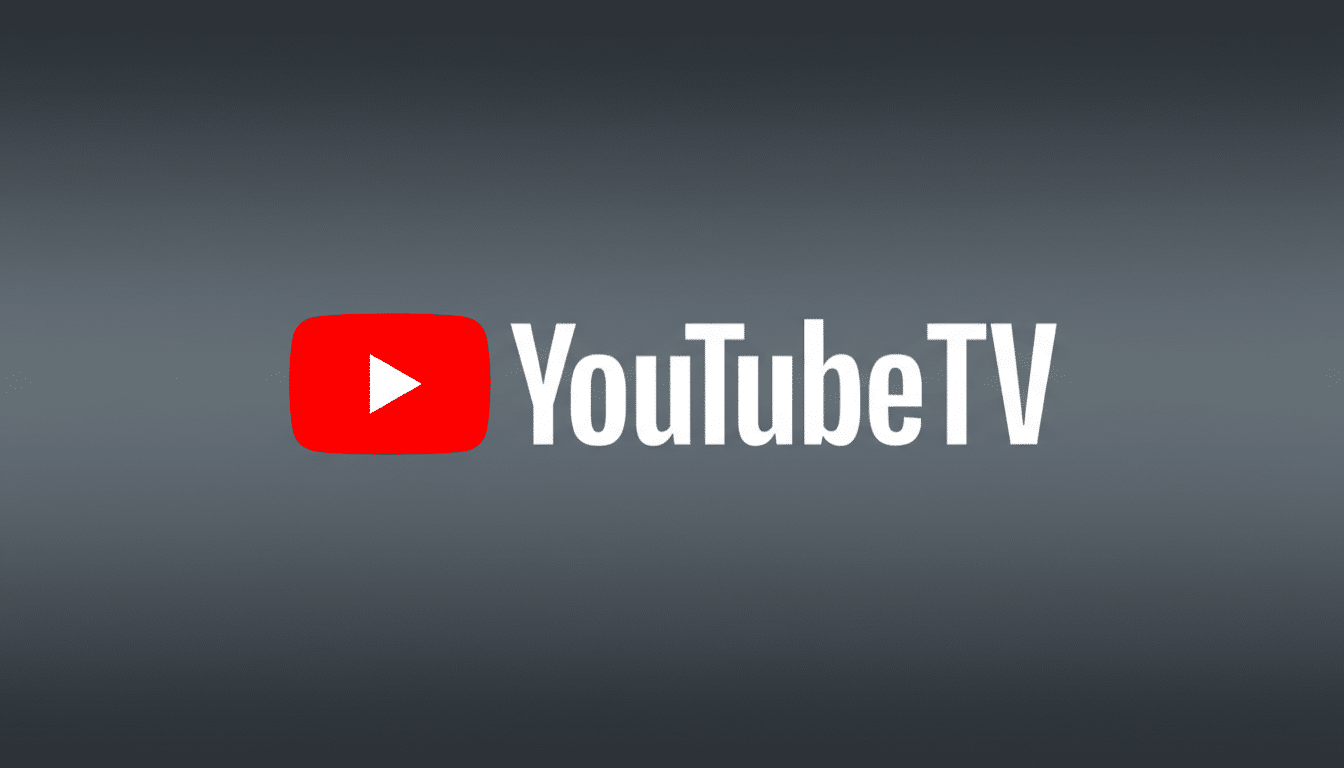 The YouTube TV logo, featuring a red play button icon next to the white text YouTube TV, set against a professional dark gray background with a subtle gradient.