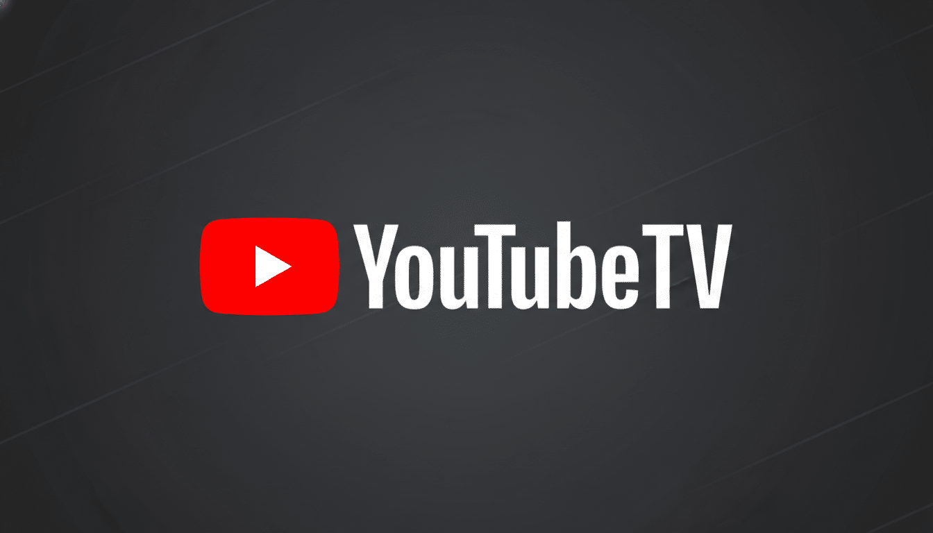 The YouTube TV logo, featuring the red play button icon and white YouTube TV text, centered on a dark gray background with subtle diagonal line patterns.