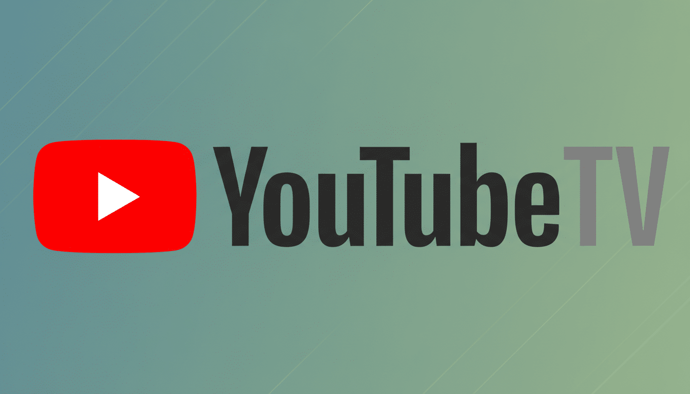 The YouTube TV logo, featuring the red play button icon and YouTube in black text, with TV in gray text, set against a professional flat design background with soft patterns and gradients.