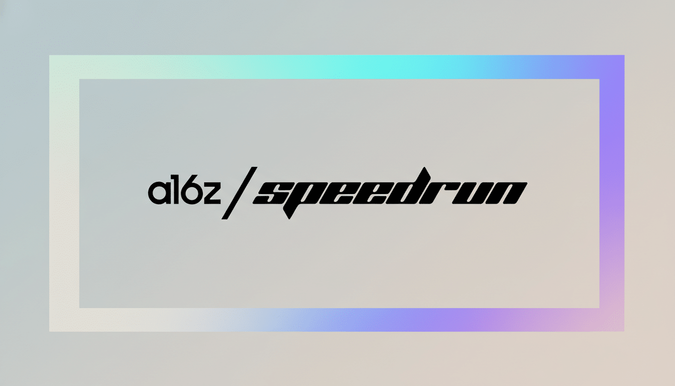 A16z Speedrun logo with 0.4% acceptance rate graphic