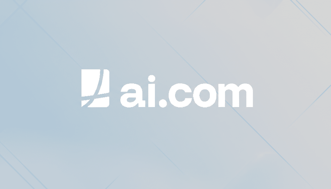 The ai.com logo, featuring a stylized J or L combined with ai.com in a sans-serif font, presented on a professional light blue and white gradient background with subtle geometric patterns.