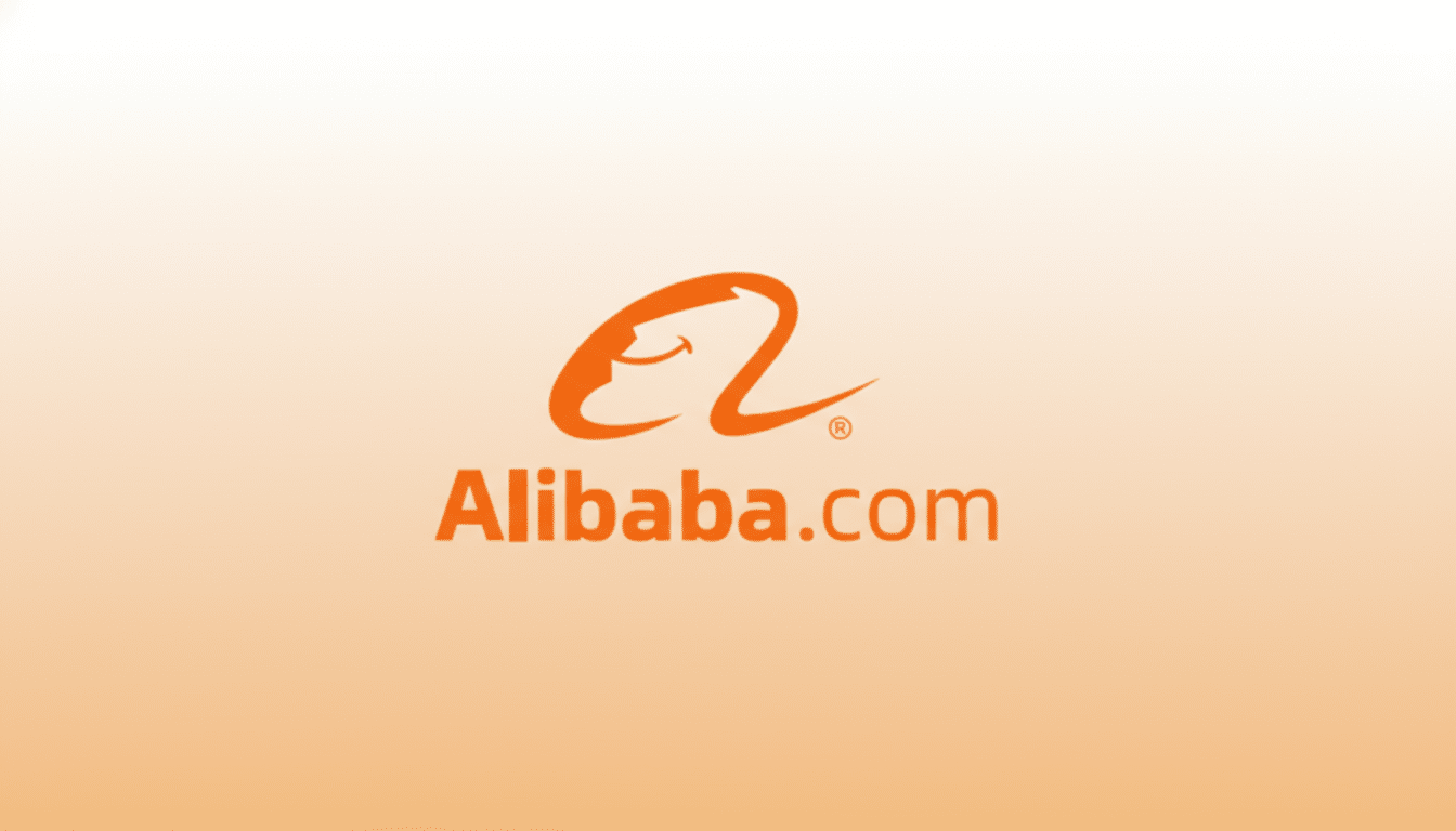 The Alibaba.com logo, featuring an orange stylized a with a smiling face incorporated, and the text Alibaba.com below it, set against a soft orange gradient background.