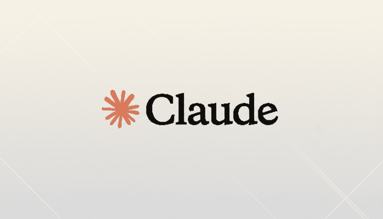 The Claude logo, featuring an orange starburst icon to the left of the word Claude in black text, set against a professional light gray background with subtle diagonal lines.