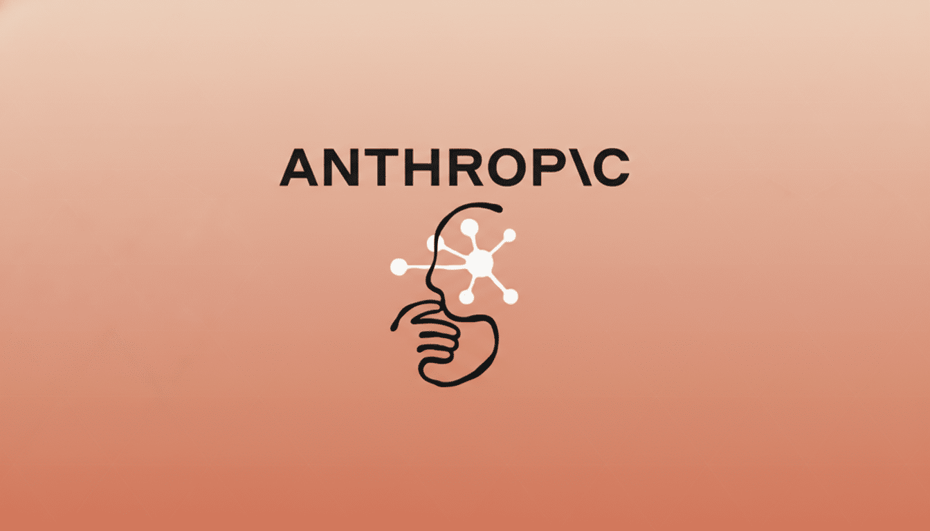 The Anthropic logo, featuring the word ANTHROPC in black text above a stylized black line drawing of a face in profile with a white, star-like graphic over the brain area, all set against a soft, gradient background transitioning from light peach to a slightly darker peach.