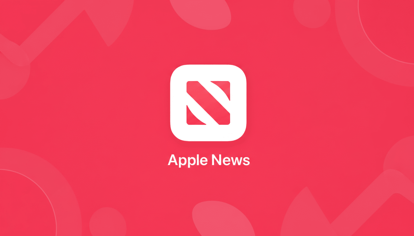 The Apple News app icon, a white square with a red N logo, centered on a vibrant red background with subtle, soft red abstract patterns.