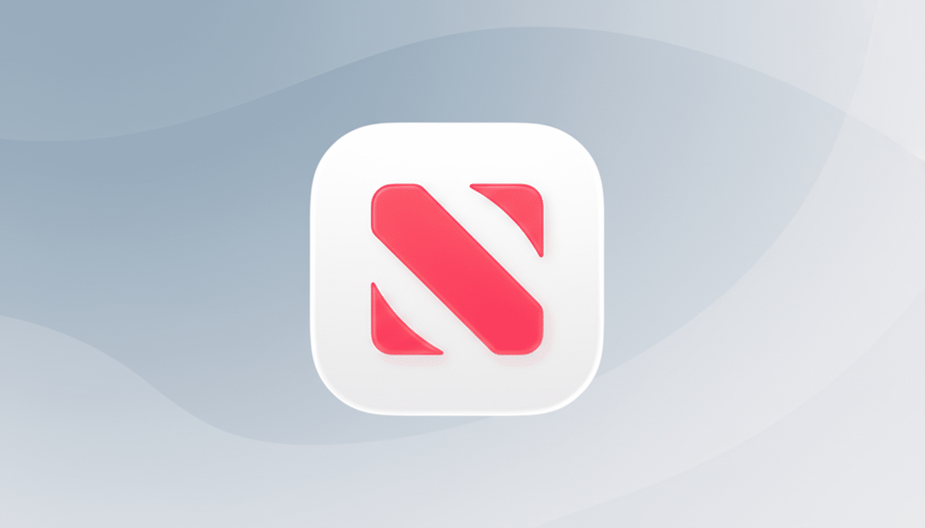 A red N logo on a white rounded square, set against a professional flat design background with soft gray and white wave patterns.
