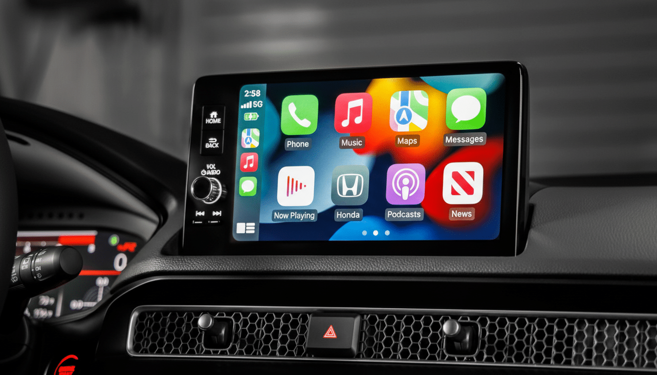 Apple CarPlay video playing on car dashboard, ahead of Android Auto