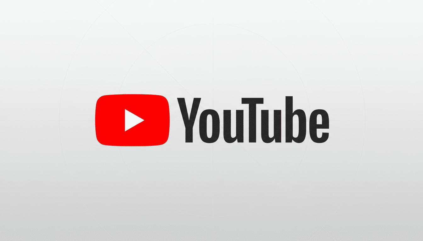 The YouTube logo, featuring a red play button icon next to the word YouTube in black text, centered on a professional light gray background with subtle circular patterns.