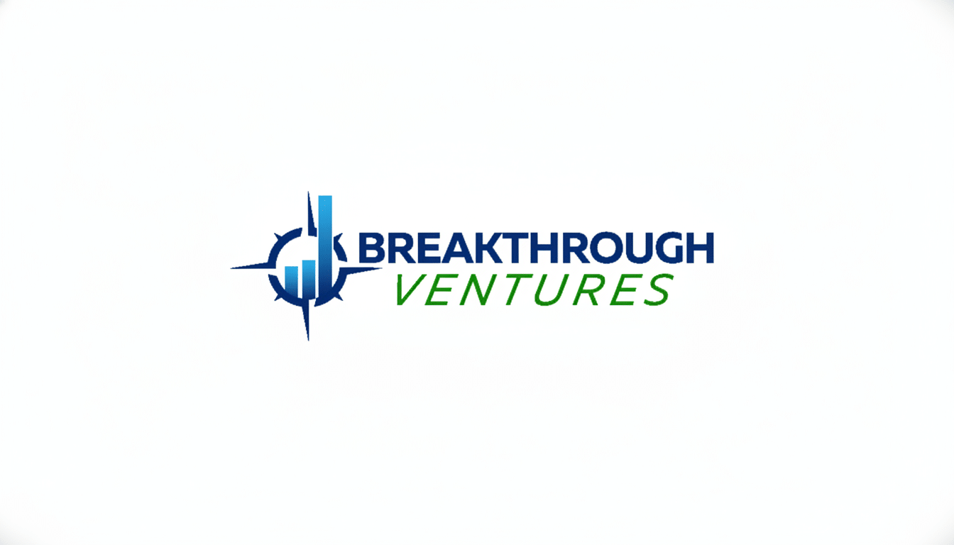 The Breakthrough Ventures logo, featuring a compass design with blue bar graphs at its center, and the words BREAKTHROUGH in dark blue and VENTURES in green, all set against a clean white background.