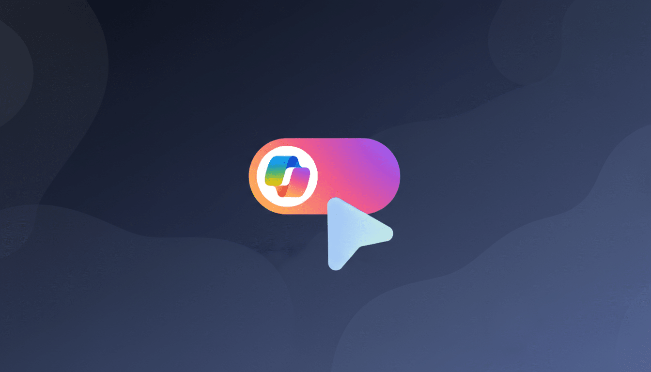 A 16:9 aspect ratio image featuring a colorful toggle switch with a mouse cursor pointing at it, set against a dark blue background with subtle, wavy patterns.