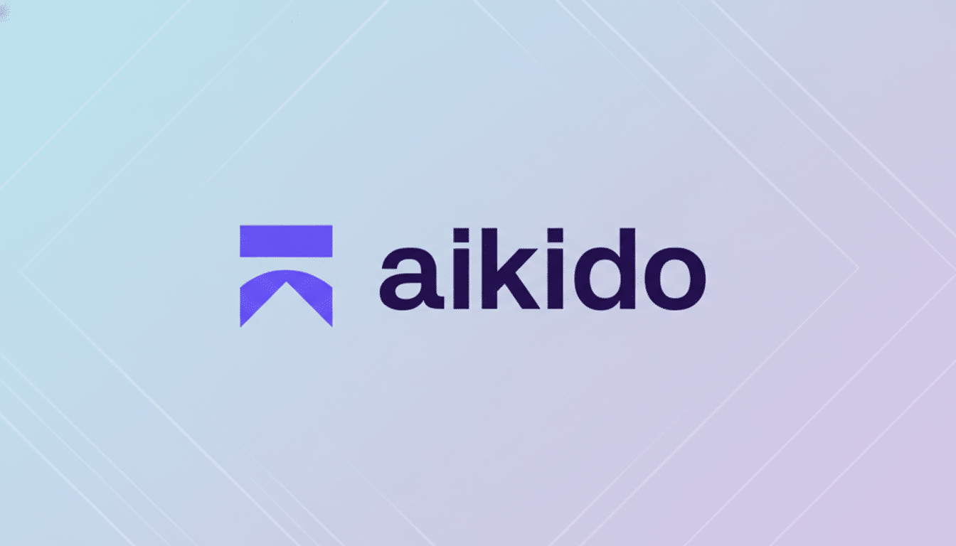 The Aikido logo, featuring a purple stylized K shape next to the word aikido in dark purple text, set against a professional flat design background with soft patterns and gradients.