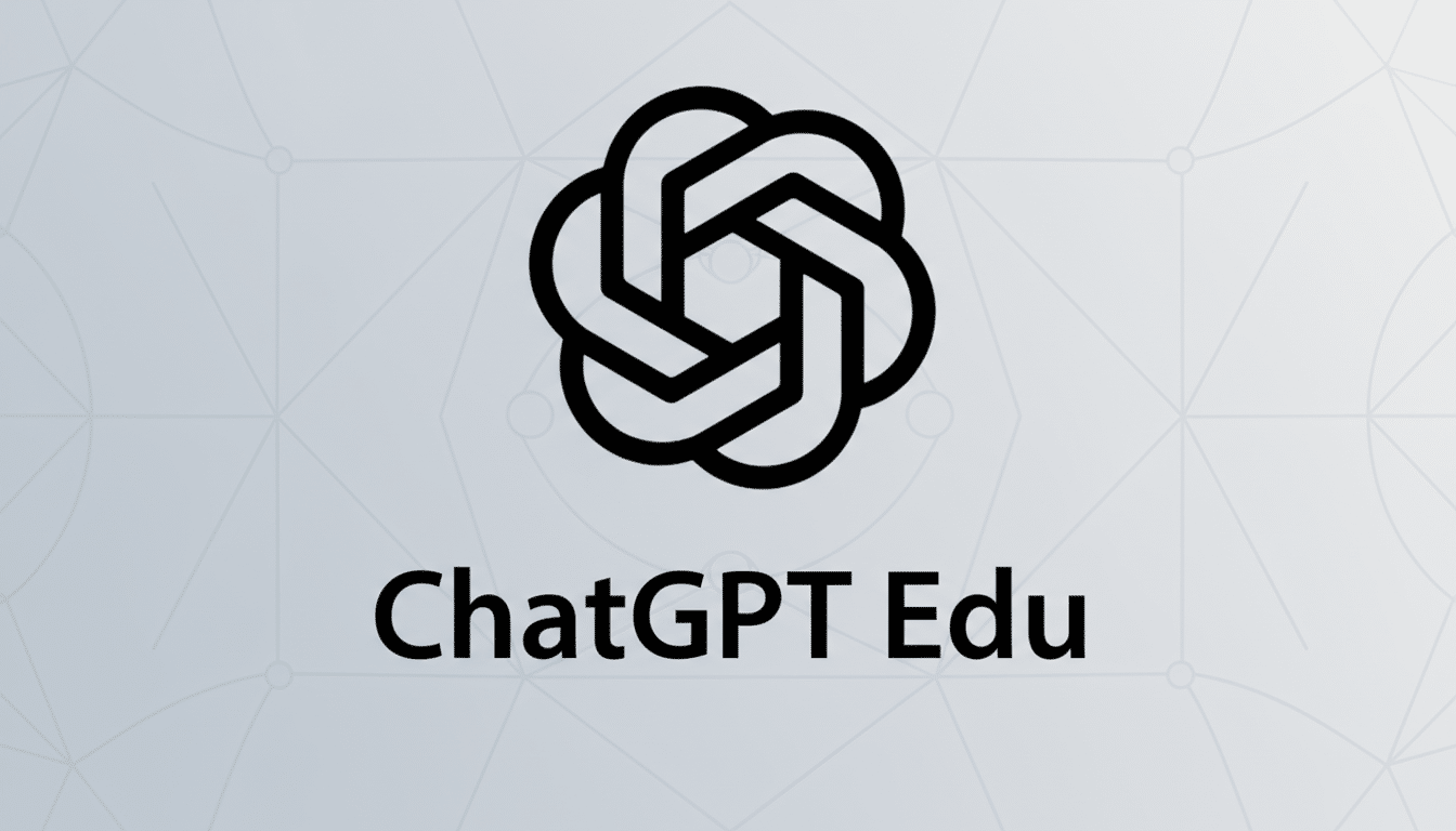 The ChatGPT Edu logo, featuring a black knot-like symbol above the text ChatGPT Edu, set against a professional light gray background with a subtle geometric pattern.