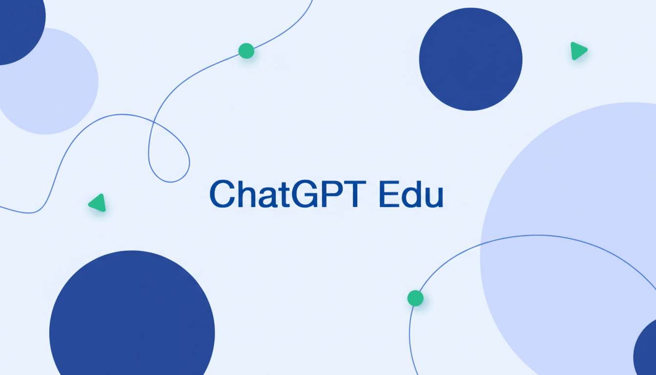 The ChatGPT Edu logo is displayed on a light blue background with various abstract shapes and lines in shades of blue and green.