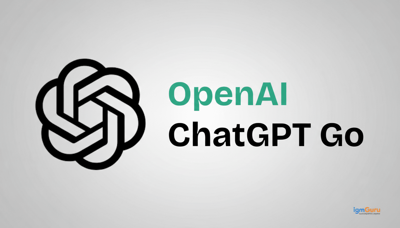 The OpenAI ChatGPT Go logo, featuring the black OpenAI emblem next to the text OpenAI in green and ChatGPT Go in black, all set against a light gray background with a subtle gradient.