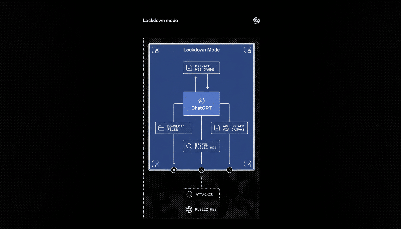 Padlock over ChatGPT logo symbolizes OpenAI Lockdown Mode against cyberattacks