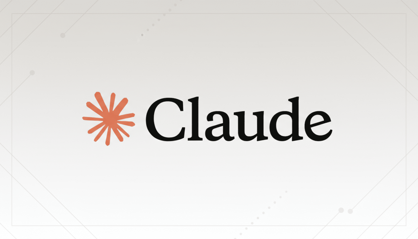 The Claude logo, featuring an orange asterisk-like symbol to the left of the word Claude in black text, presented on a professional light gray background with subtle geometric patterns.