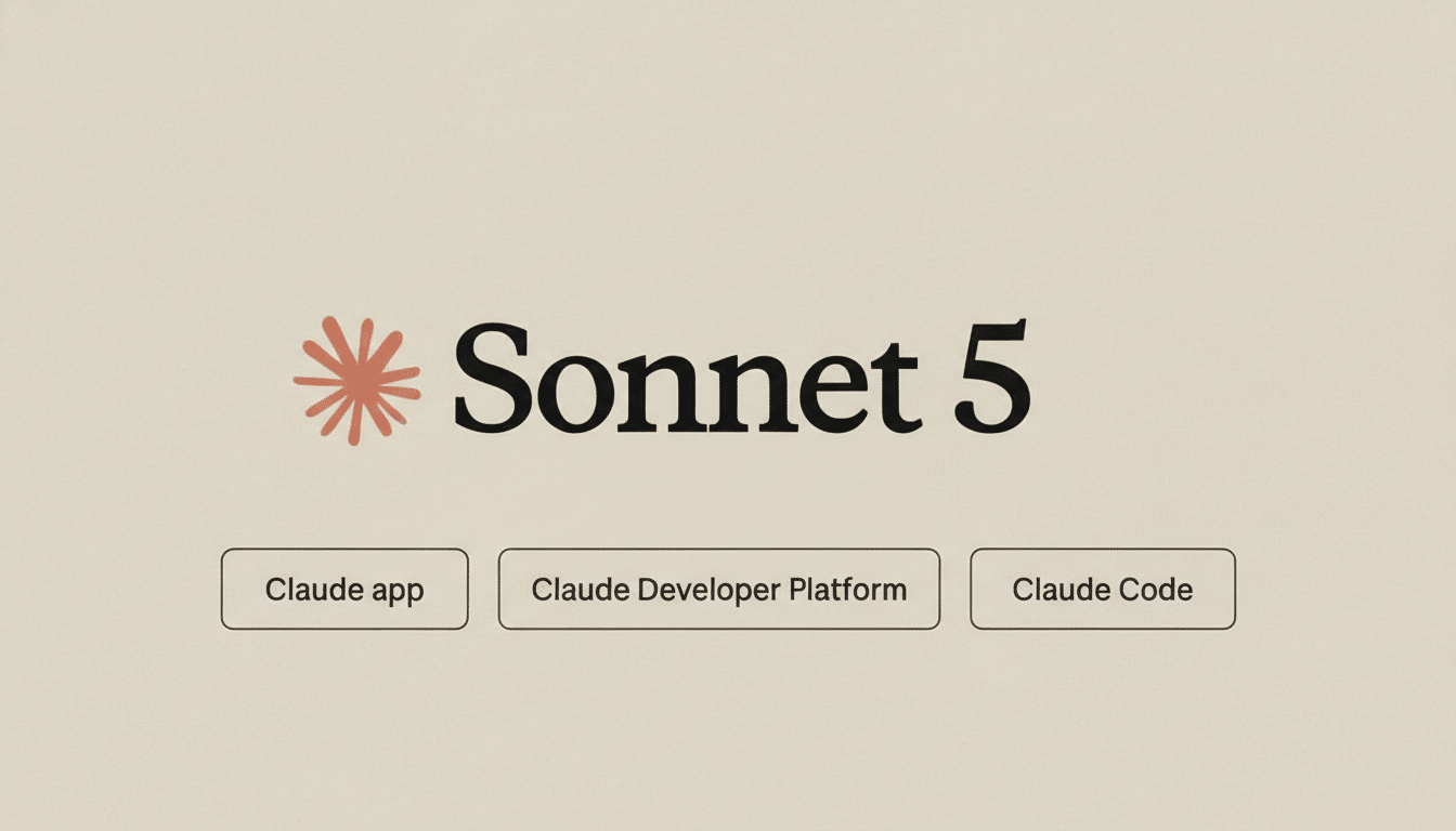 The Sonnet 5 logo with three buttons below it: Claude app, Claude Developer Platform, and Claude Code.