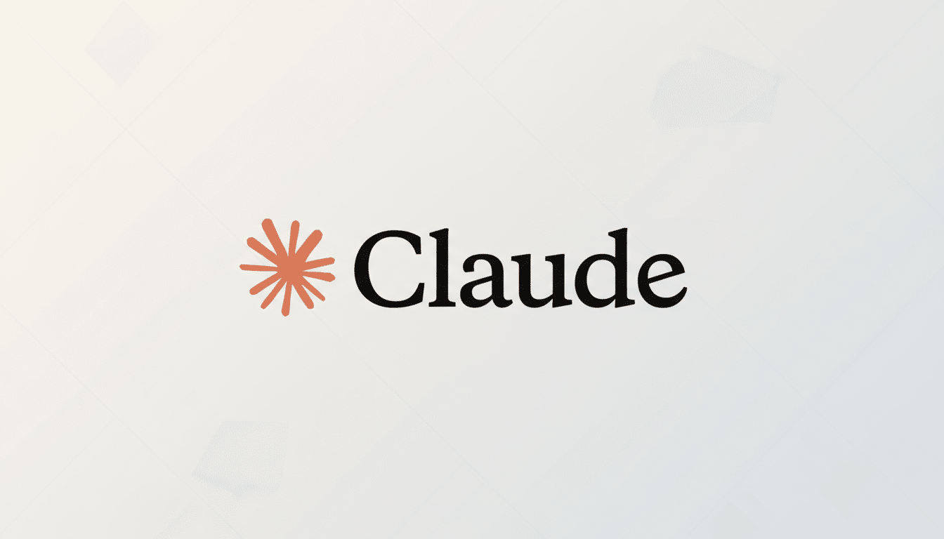 The Claude logo, featuring an orange star-like icon next to the word Claude in black text, presented on a professional light gradient background with subtle geometric patterns.