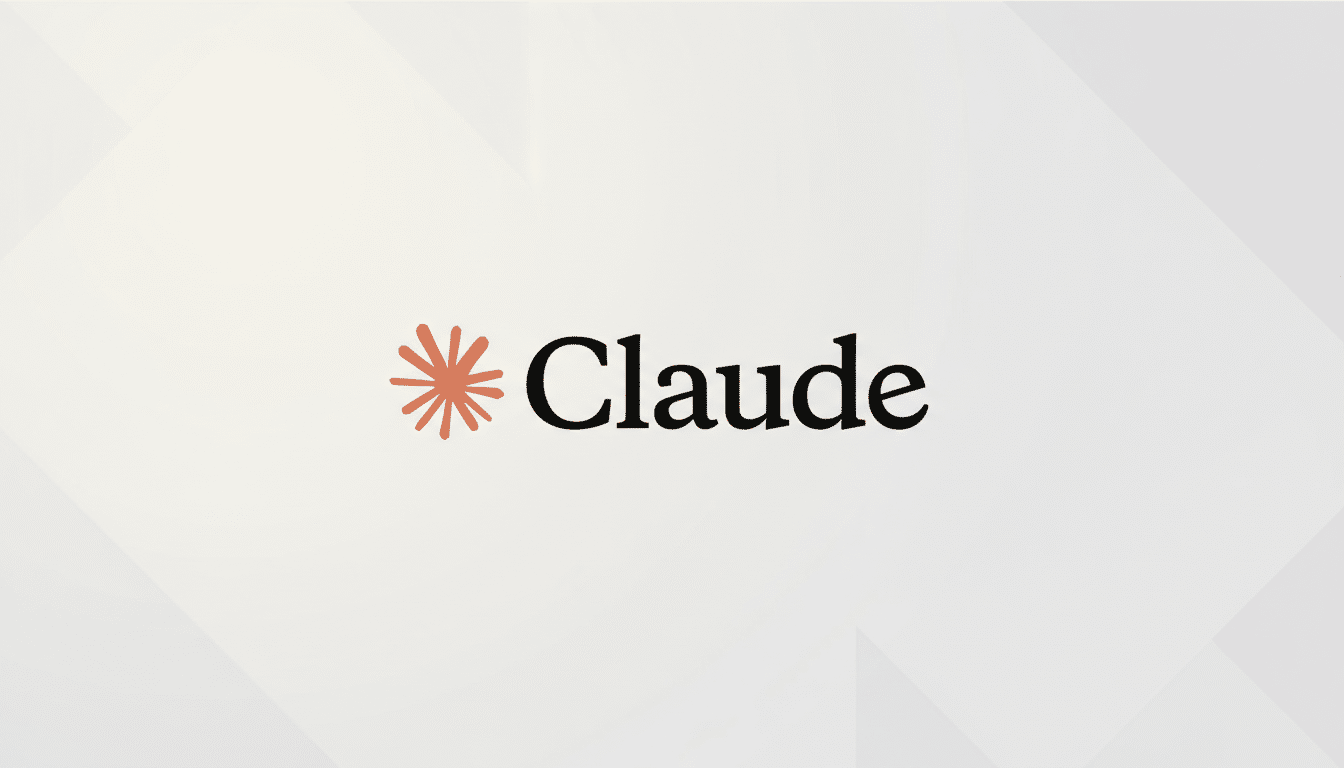 The Claude logo, featuring an orange star-like icon next to the word Claude in black text, presented on a professional light gray background with subtle geometric patterns.