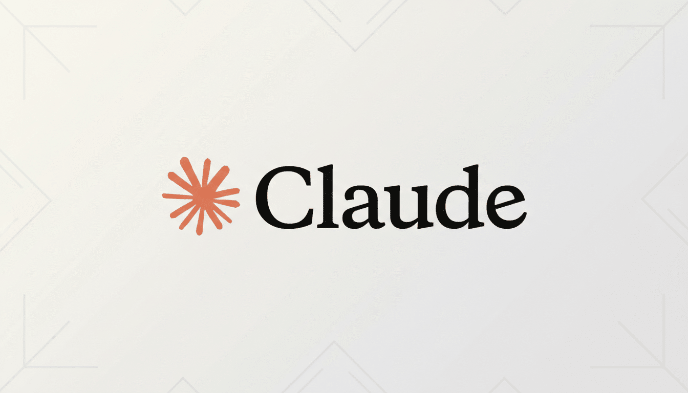 The Claude logo, featuring an orange star-like icon next to the black text Claude, presented on a light gray background with subtle geometric patterns.