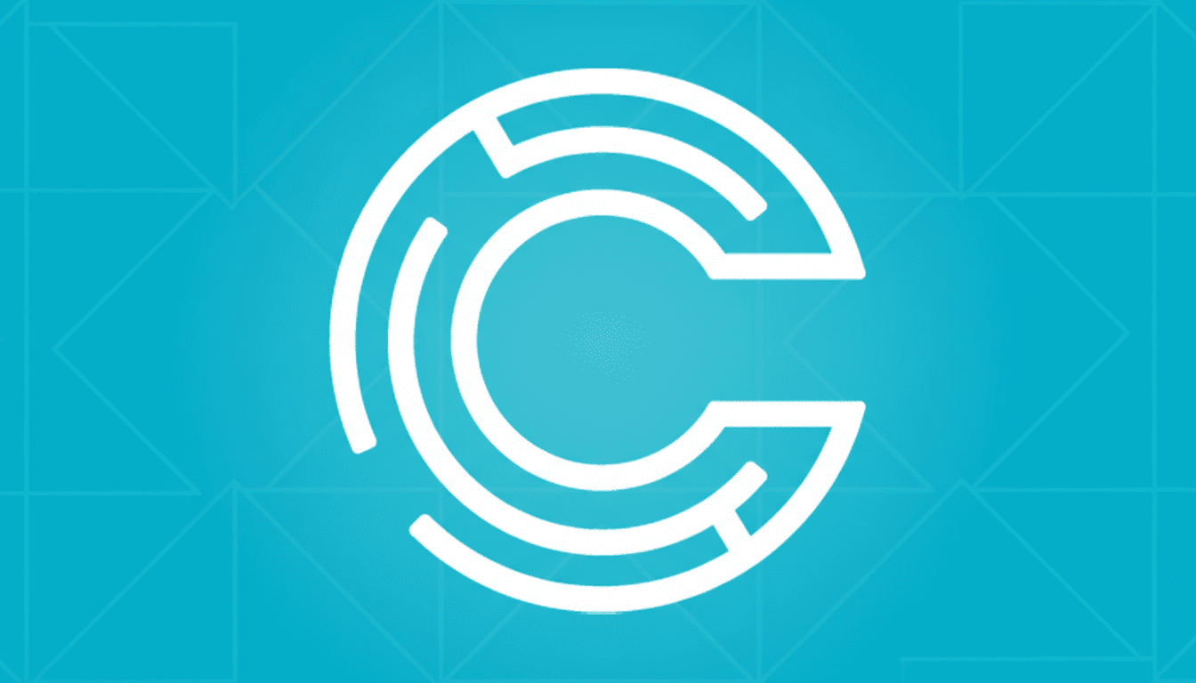 A white stylized letter C logo, resembling a maze, centered on a teal background with a subtle geometric pattern.