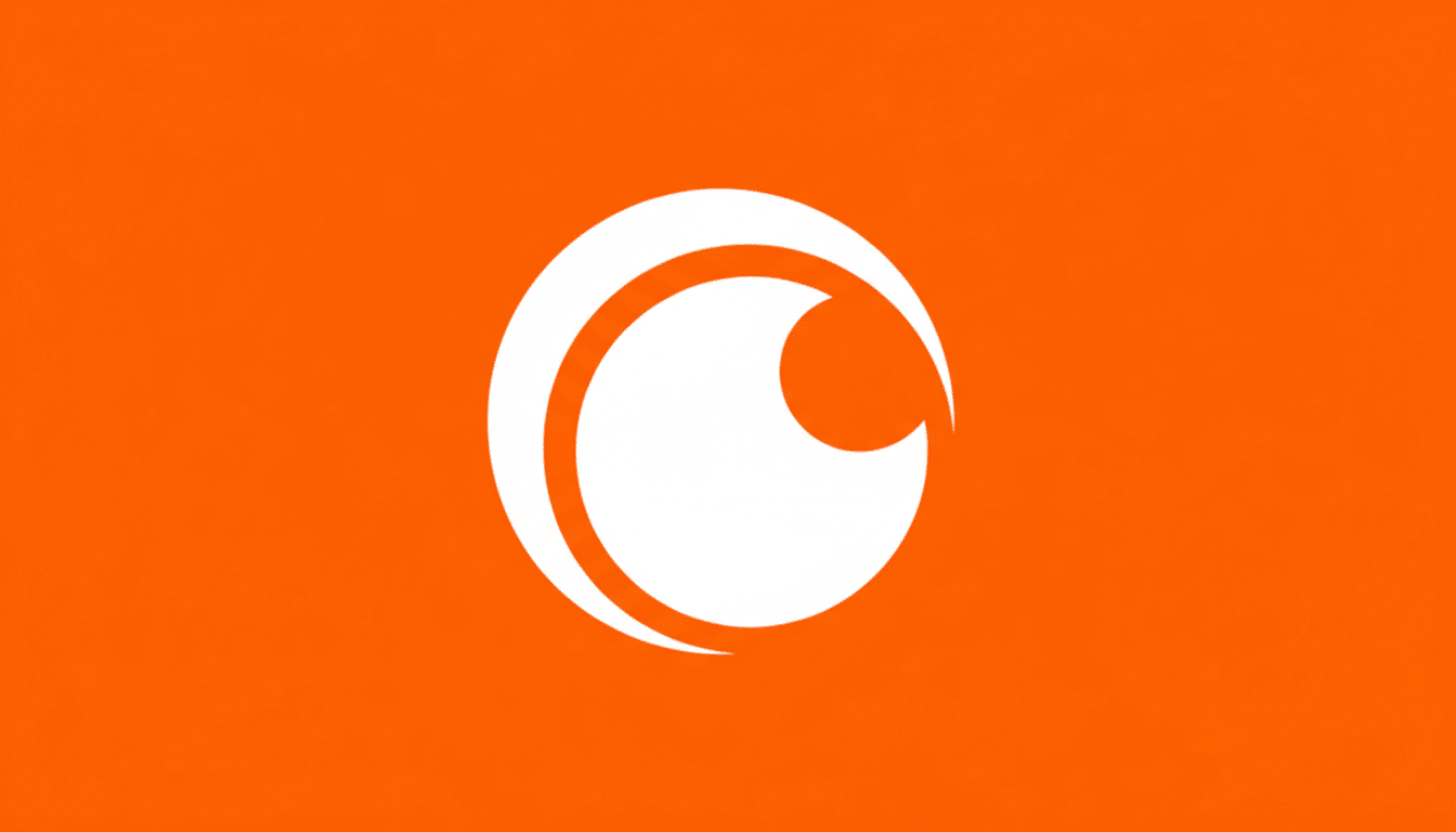 The Crunchyroll logo, a white stylized eye shape, centered on a vibrant orange background, resized to a 16:9 aspect ratio.