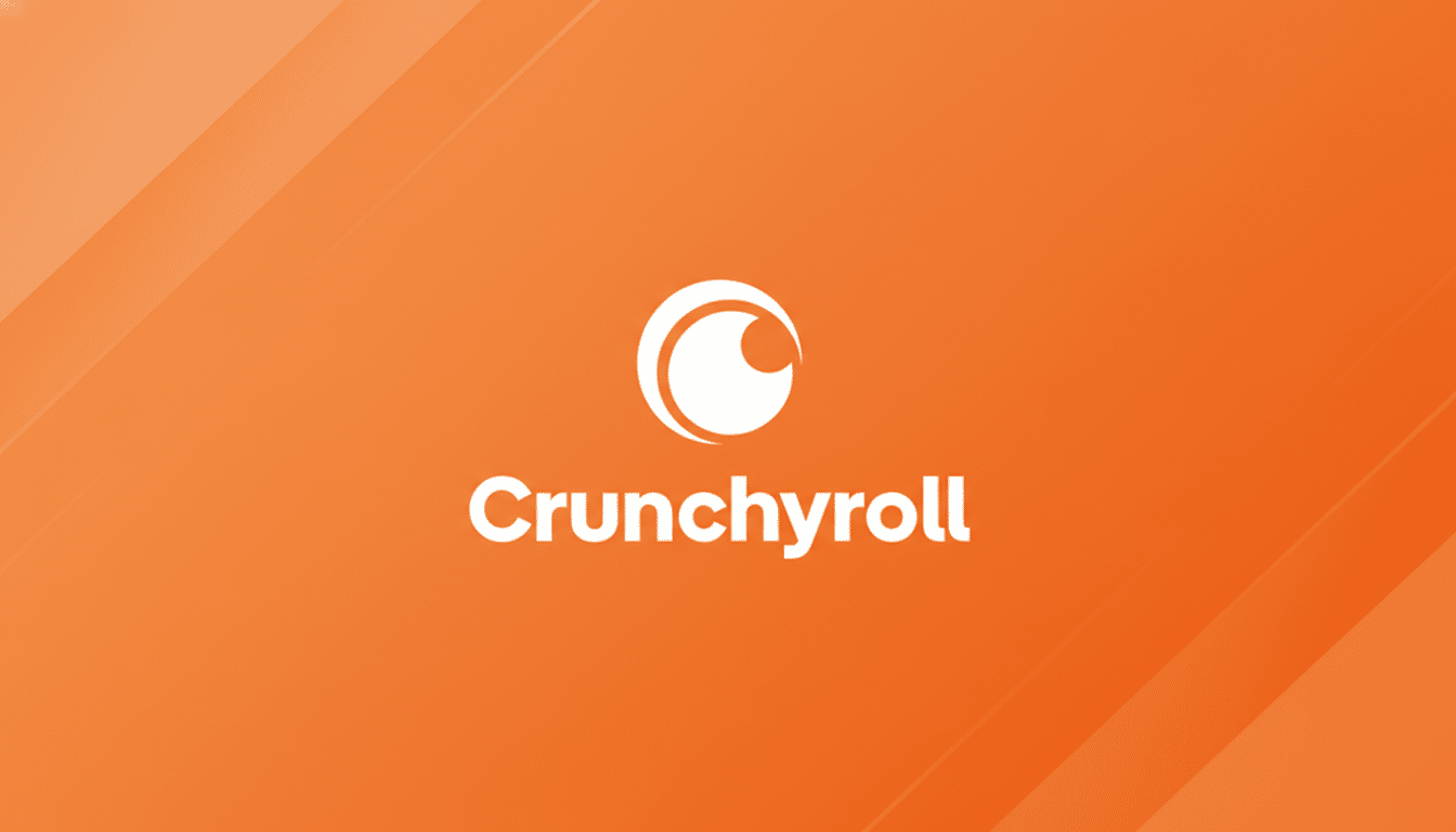 The Crunchyroll logo, featuring a white stylized eye icon above the word Crunchyroll in white text, centered on an orange background with subtle diagonal gradient patterns.