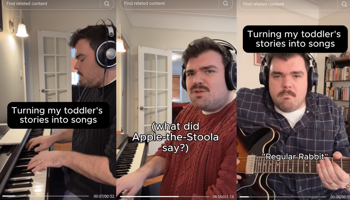 Dad turns toddler tales into groovy viral songs in a playful home music studio