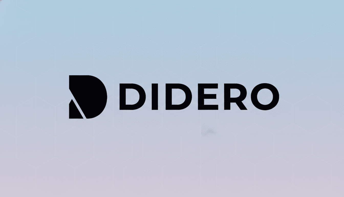 The Didéro logo, featuring a stylized black D followed by the word DIDERO in black sans-serif font, centered on a light blue and purple gradient background with a subtle hexagonal pattern.
