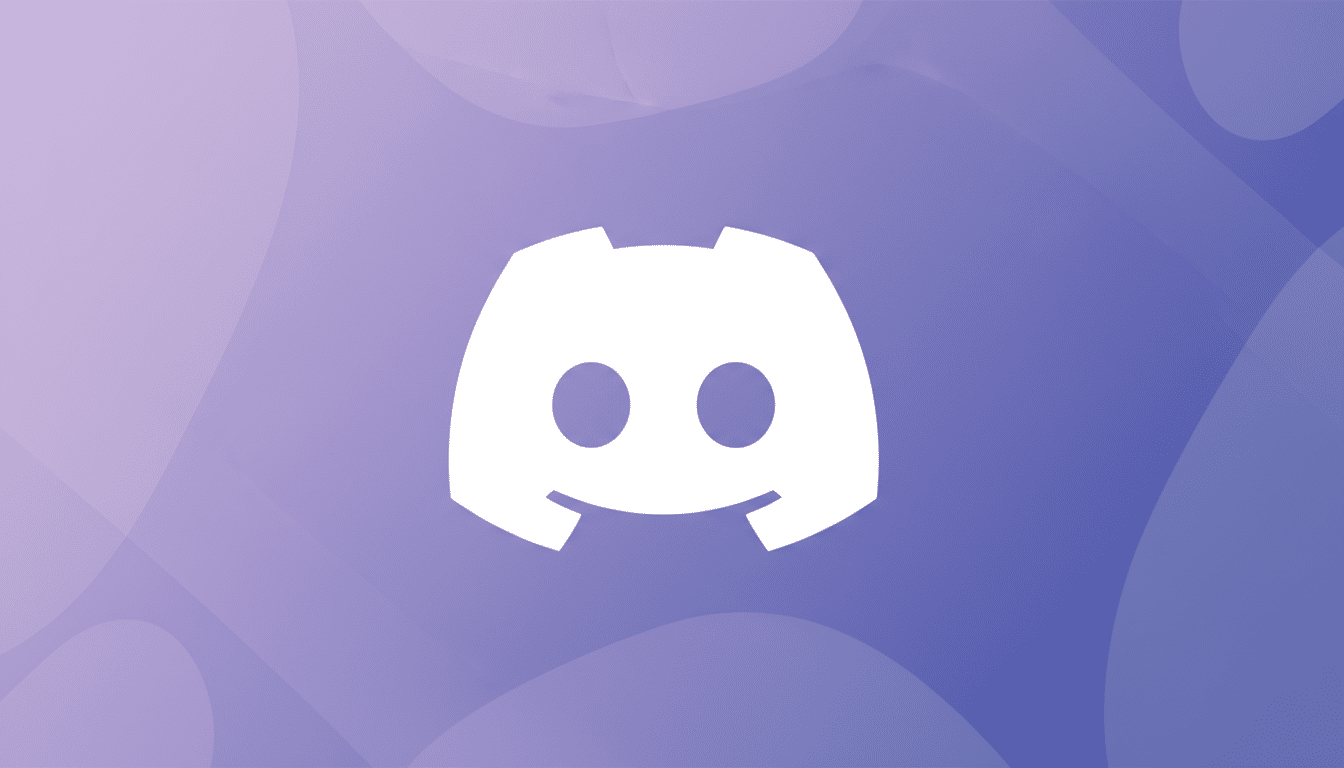 The Discord logo, a white game controller-like icon with two circles for eyes and a curved line for a mouth, centered on a professional 16:9 aspect ratio background with soft purple and blue gradients and subtle, flowing patterns.