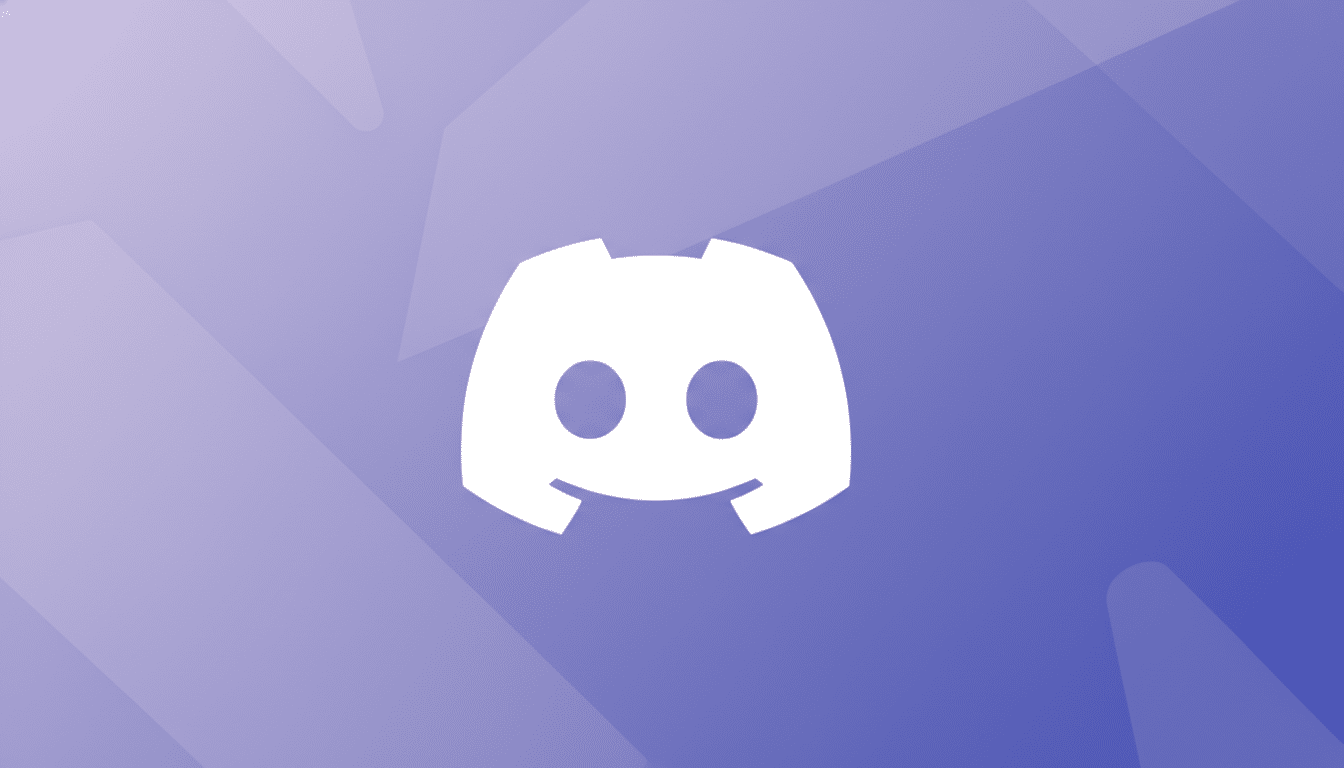 The Discord logo, a white gamepad-like icon with two circles for eyes and a curved line for a mouth, centered on a professional 16:9 aspect ratio background with a soft purple gradient and subtle geometric patterns.