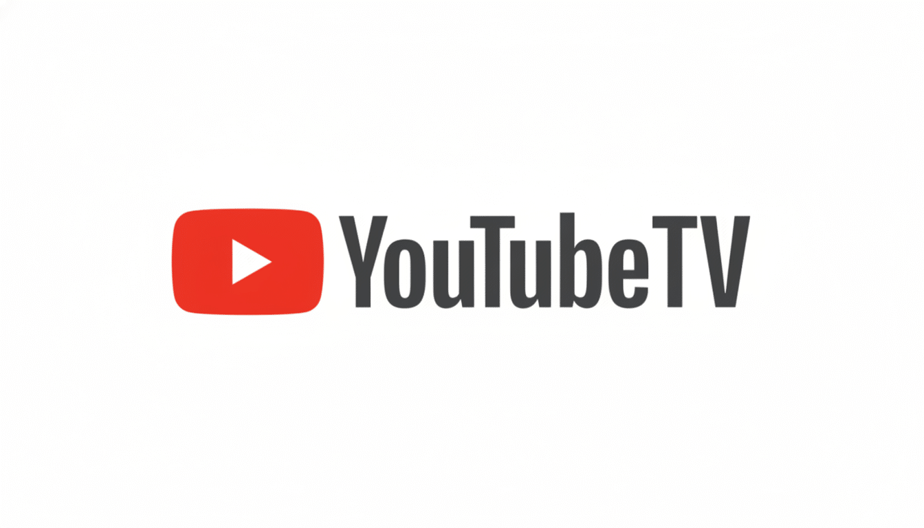 The YouTube TV logo, featuring a red play button icon next to the text YouTube TV in dark gray, all on a white background, resized to a 16:9 aspect ratio.