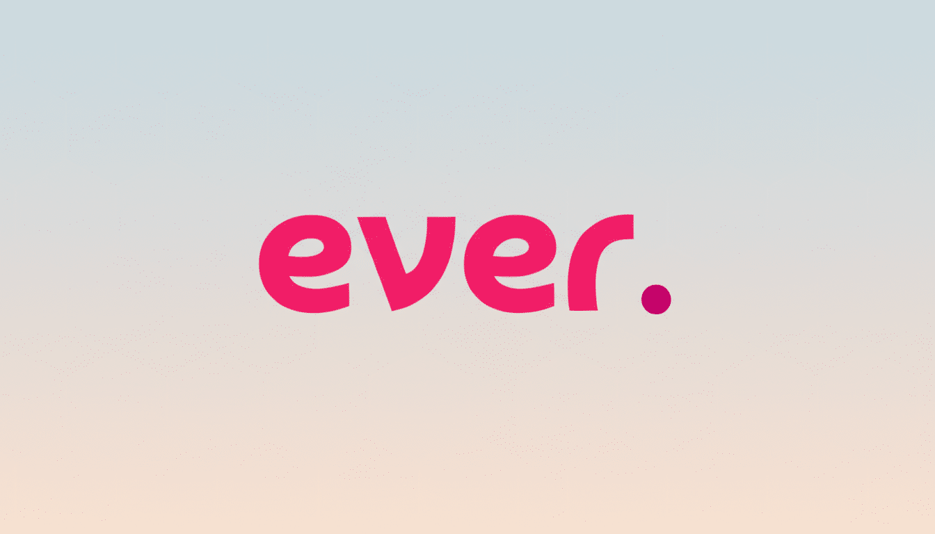 The word ever. in a vibrant pink font, with a small pink dot replacing the period, centered on a professional flat design background with soft, subtle hexagonal patterns and a gradient from light blue-grey to light peach.