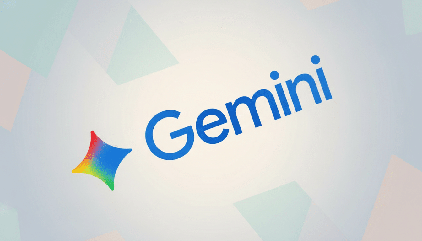 The Gemini logo, featuring a colorful, star-like icon and the word Gemini in blue, set against a professional flat design background with soft geometric patterns.