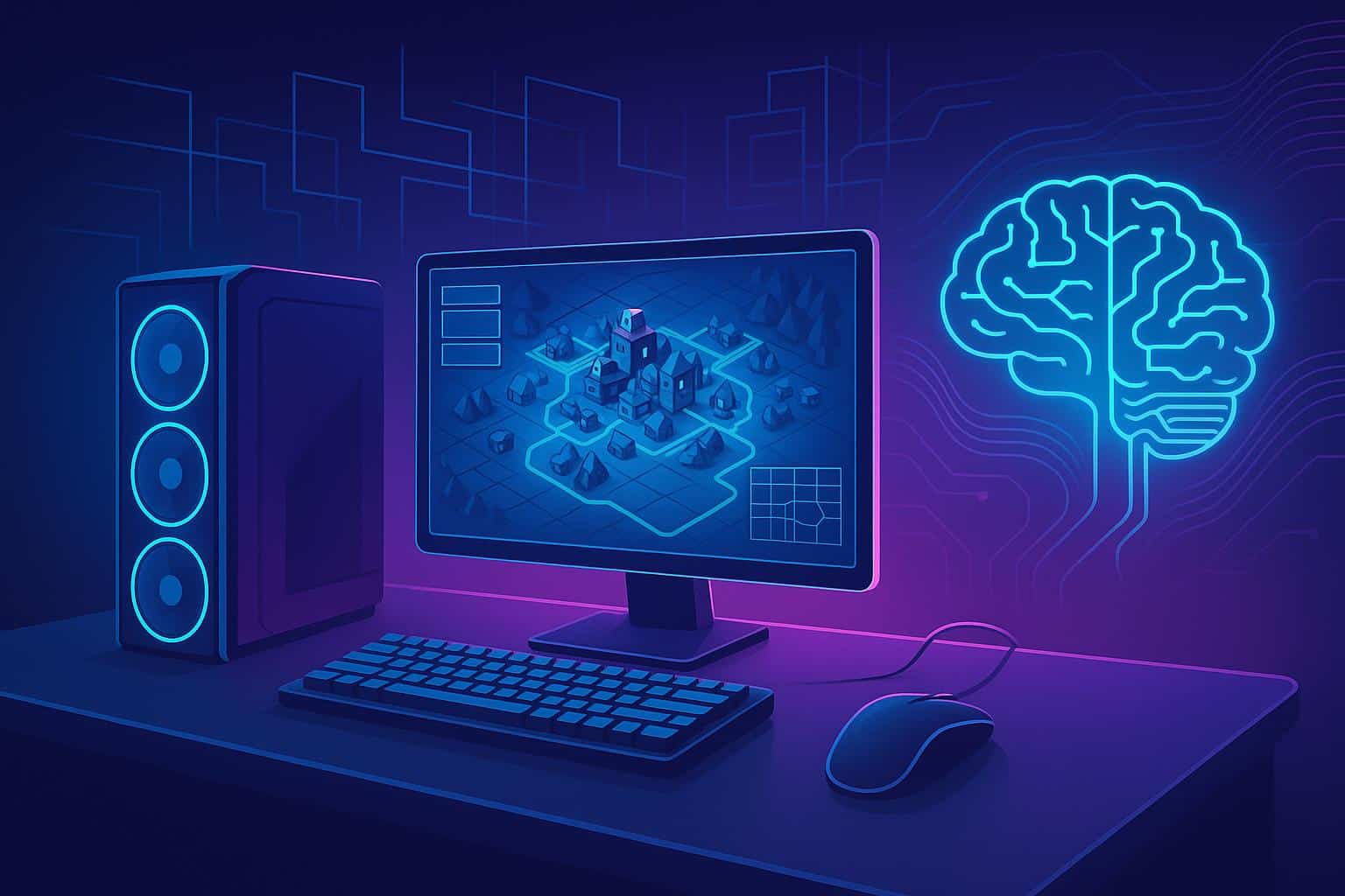 Futuristic digital interface illustrating strategy game concepts and cognitive wellness benefits