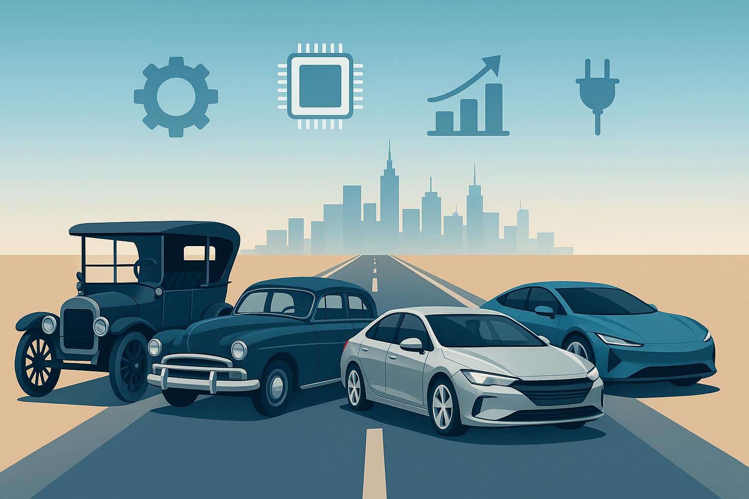 Modern electric cars and advanced automotive technology showcasing industry evolution