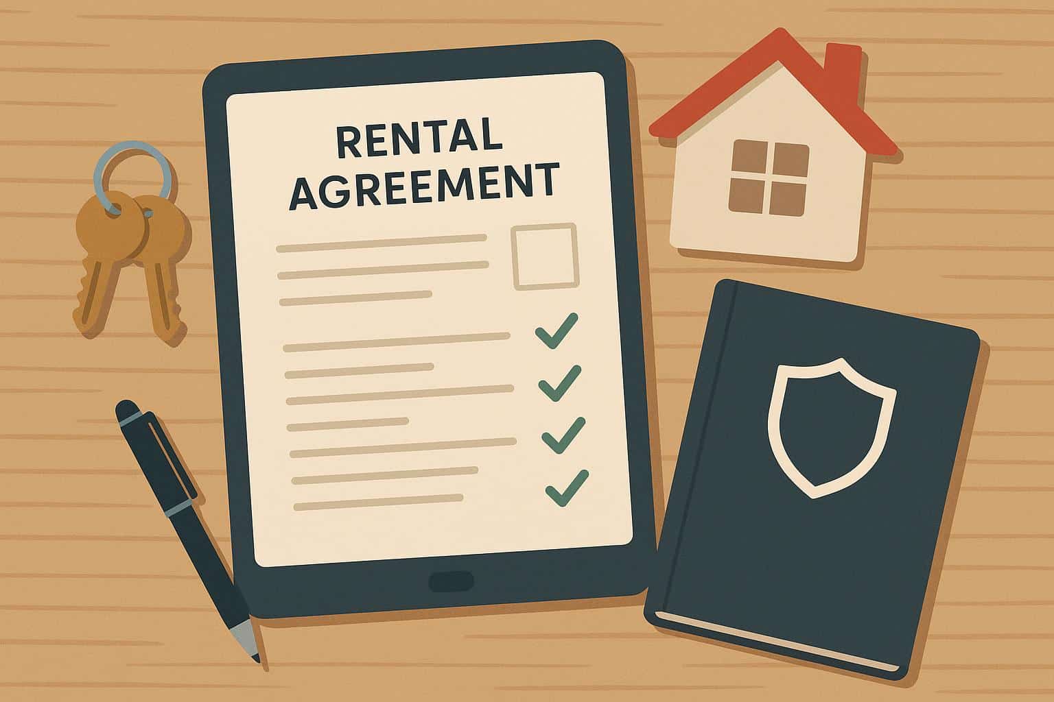 Digital rental agreement with highlighted clauses protecting landlords in rental disputes