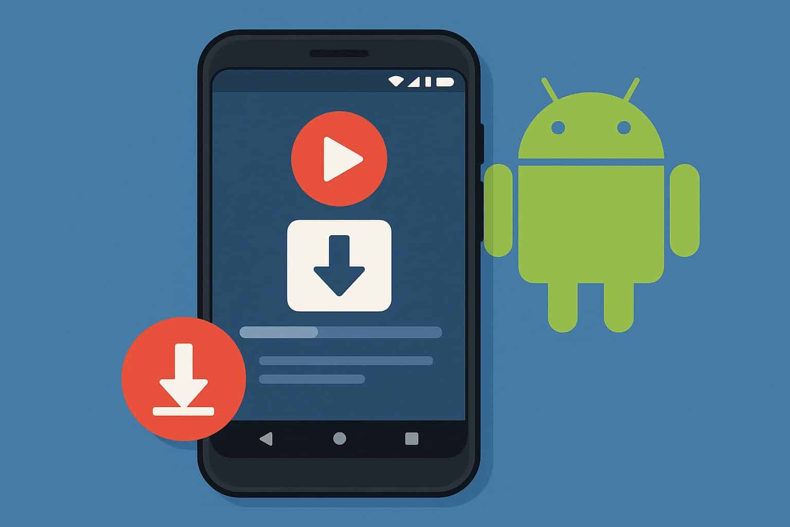 Android phone displaying video download app interface with icons for saving online videos