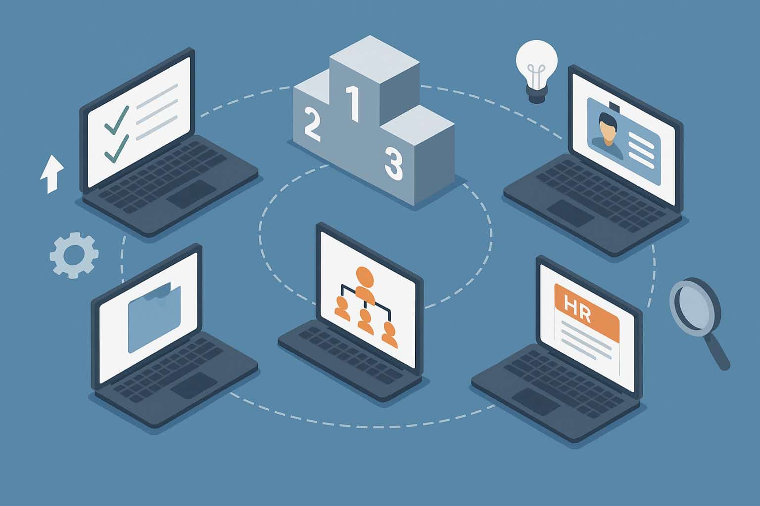 Modern HR software dashboard displaying onboarding tools and company logos for employee management