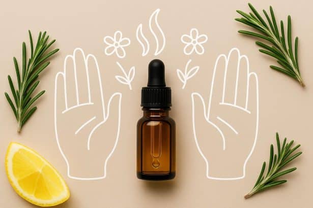 Illustration of left- and right-handed enantiomer molecules in essential oils with scent notes