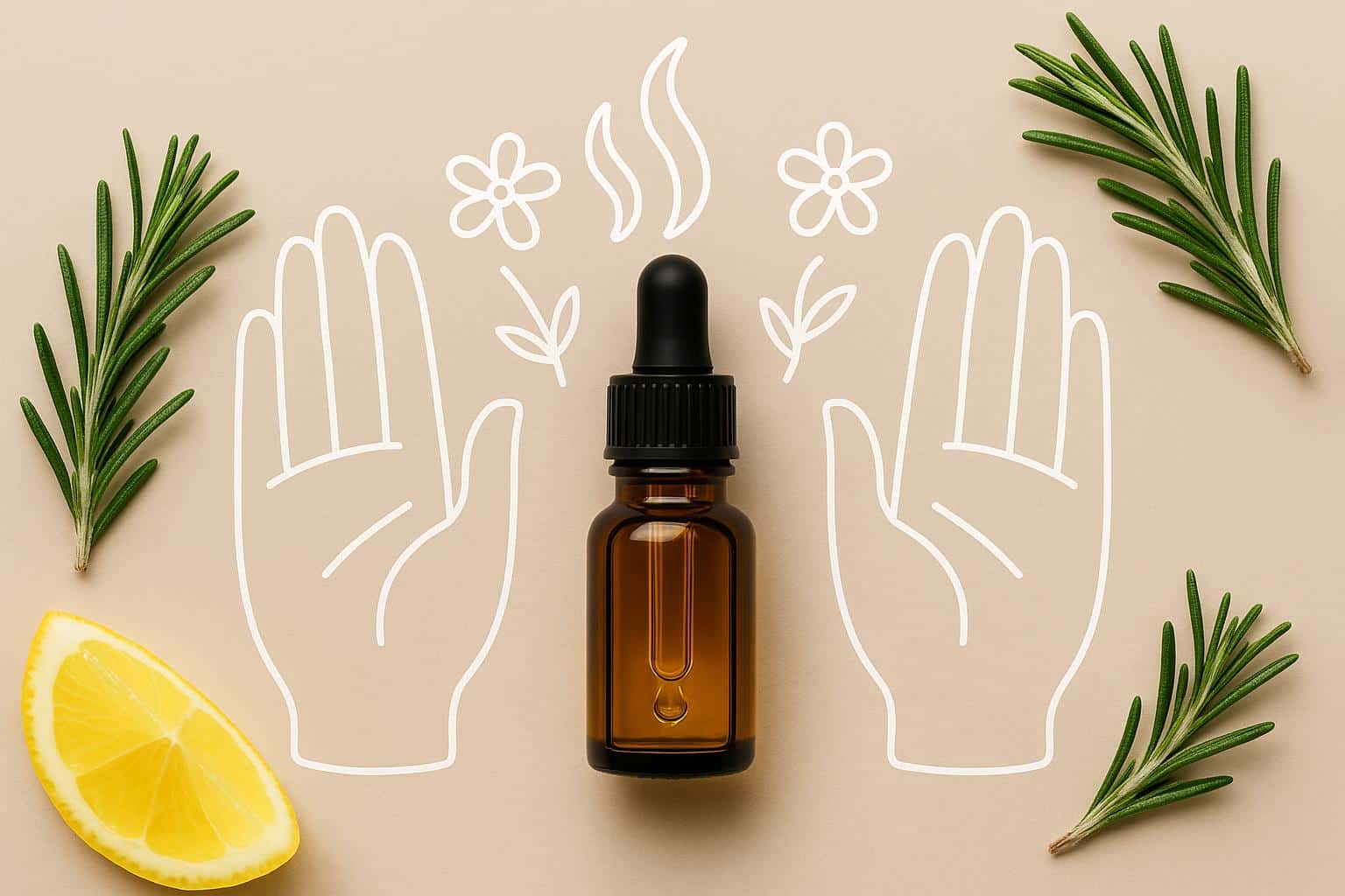 Illustration of left- and right-handed enantiomer molecules in essential oils with scent notes