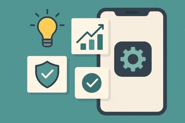 Startup mobile app priorities such as security, user experience, scalability, and innovation illustrated