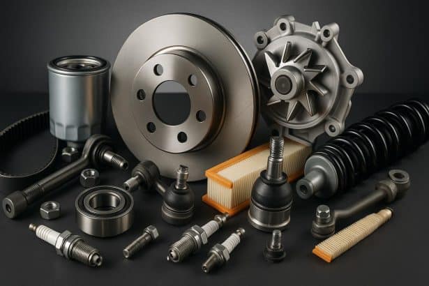 Genuine auto parts arranged for vehicle maintenance, supporting reliable car operations
