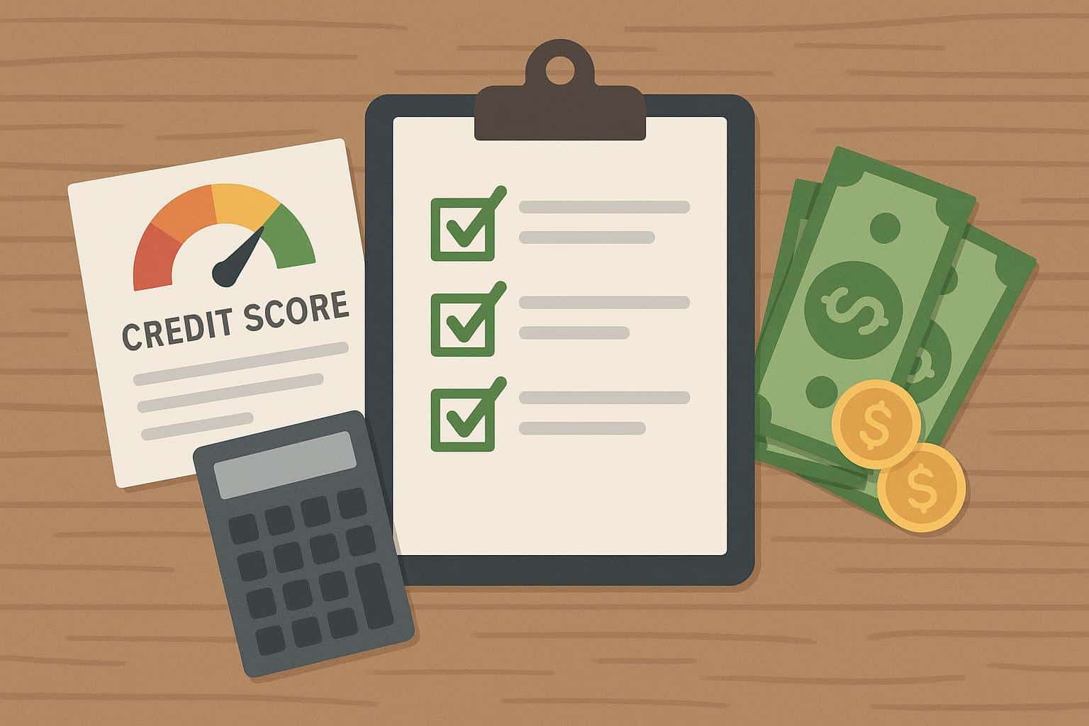 Personal loan checklist with credit score, income, and debt-to-income ratio highlighted visually