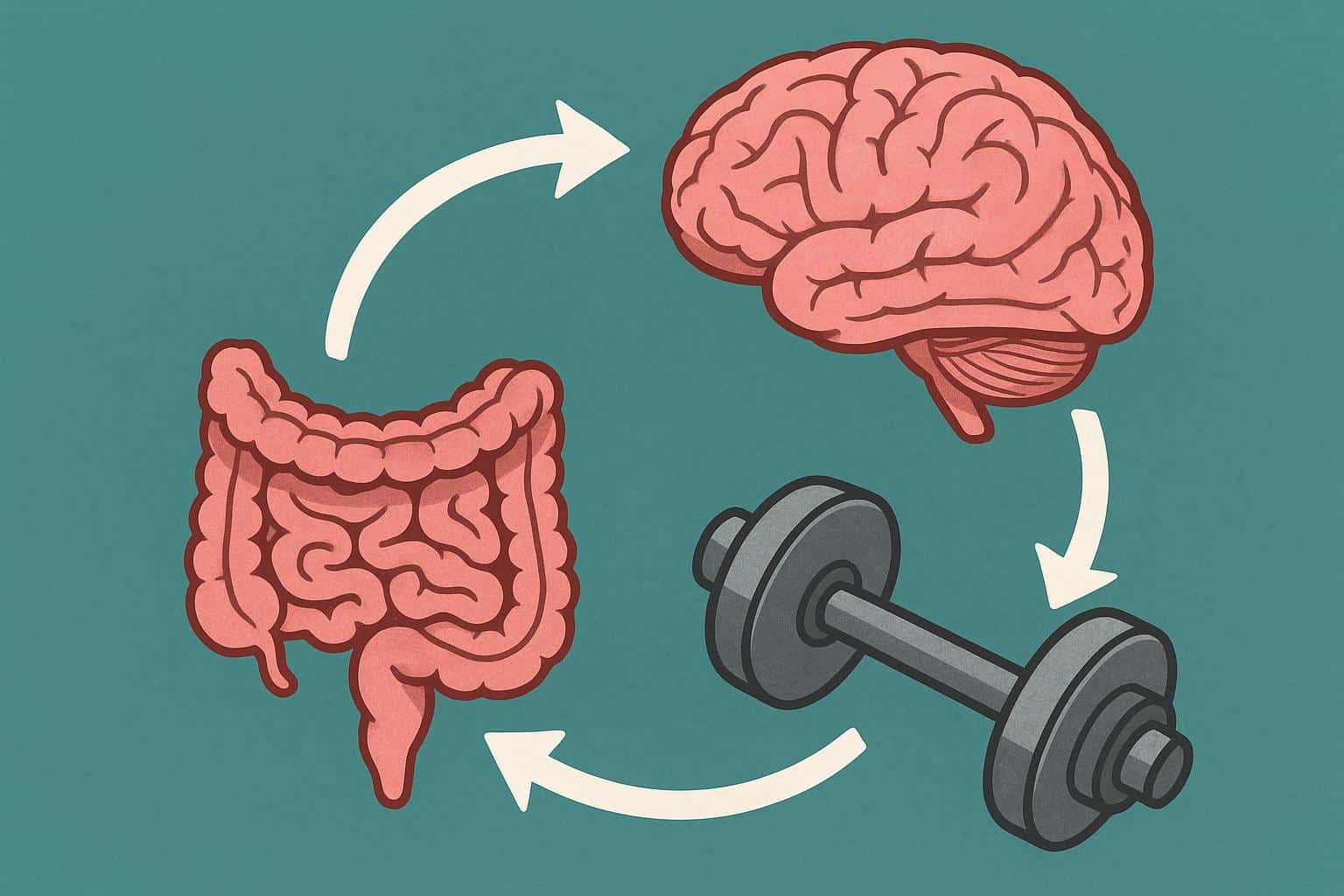 Illustration of gut-brain connection influencing motivation, cravings, and workout performance