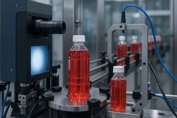 Automated inspection of liquid containers on a production line for quality assurance